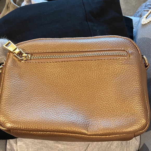 Gold Pebbled Crossbody Bag with Pom Pom - Picture 6 of 7